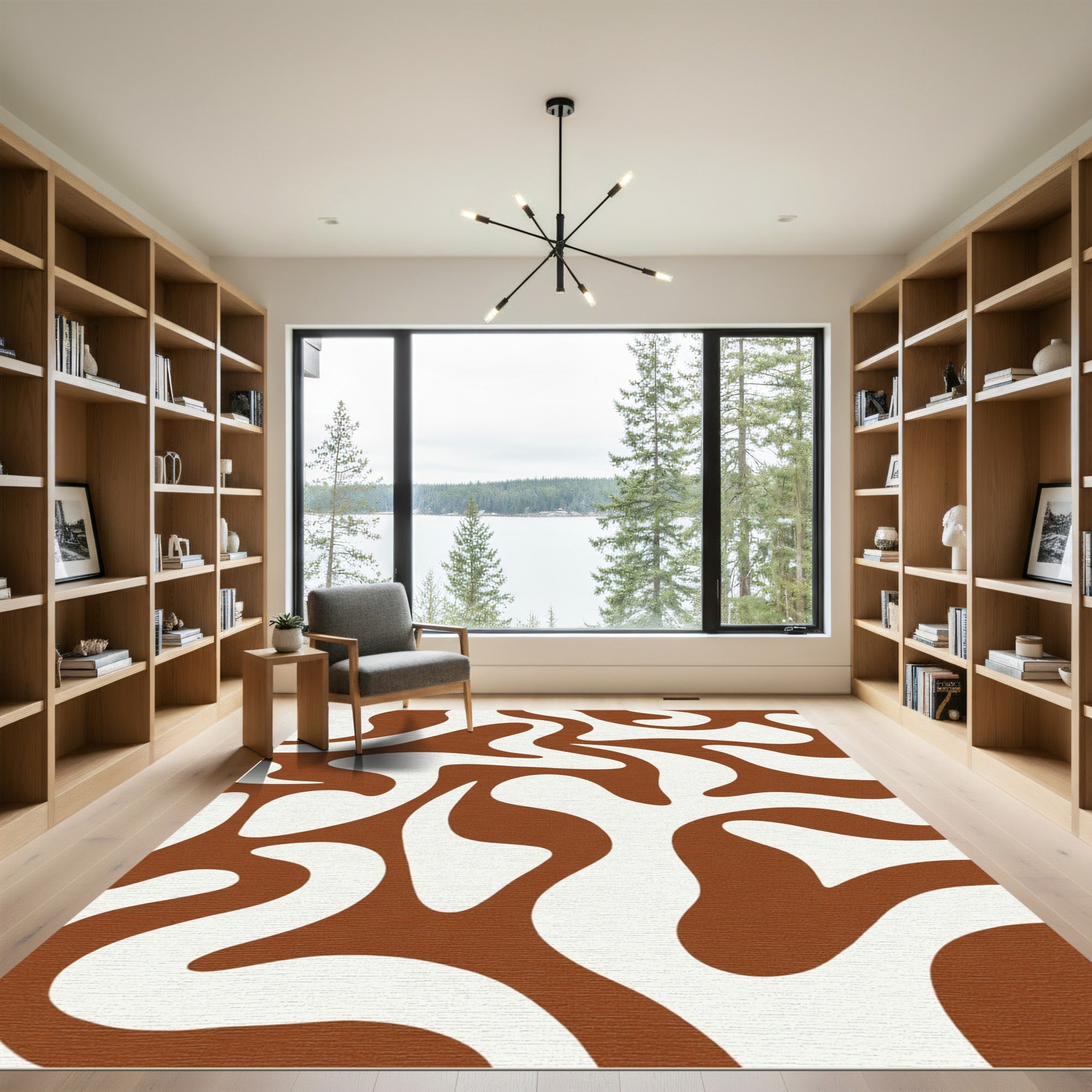 Brown and Cream Swirl Abstract Rug