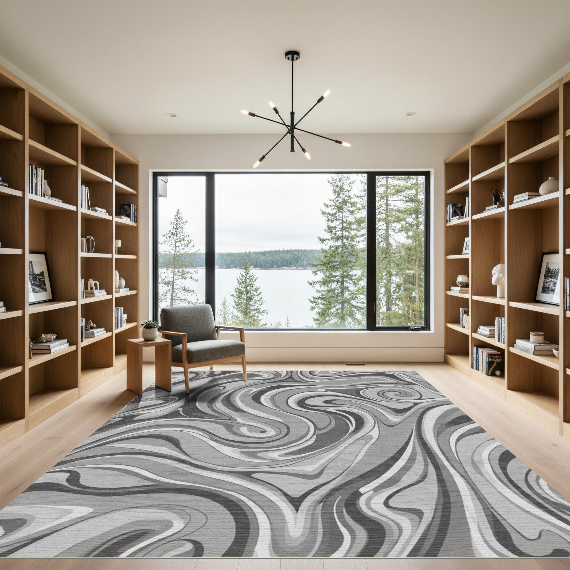 Monochromatic Swirl Abstract Flow Rug