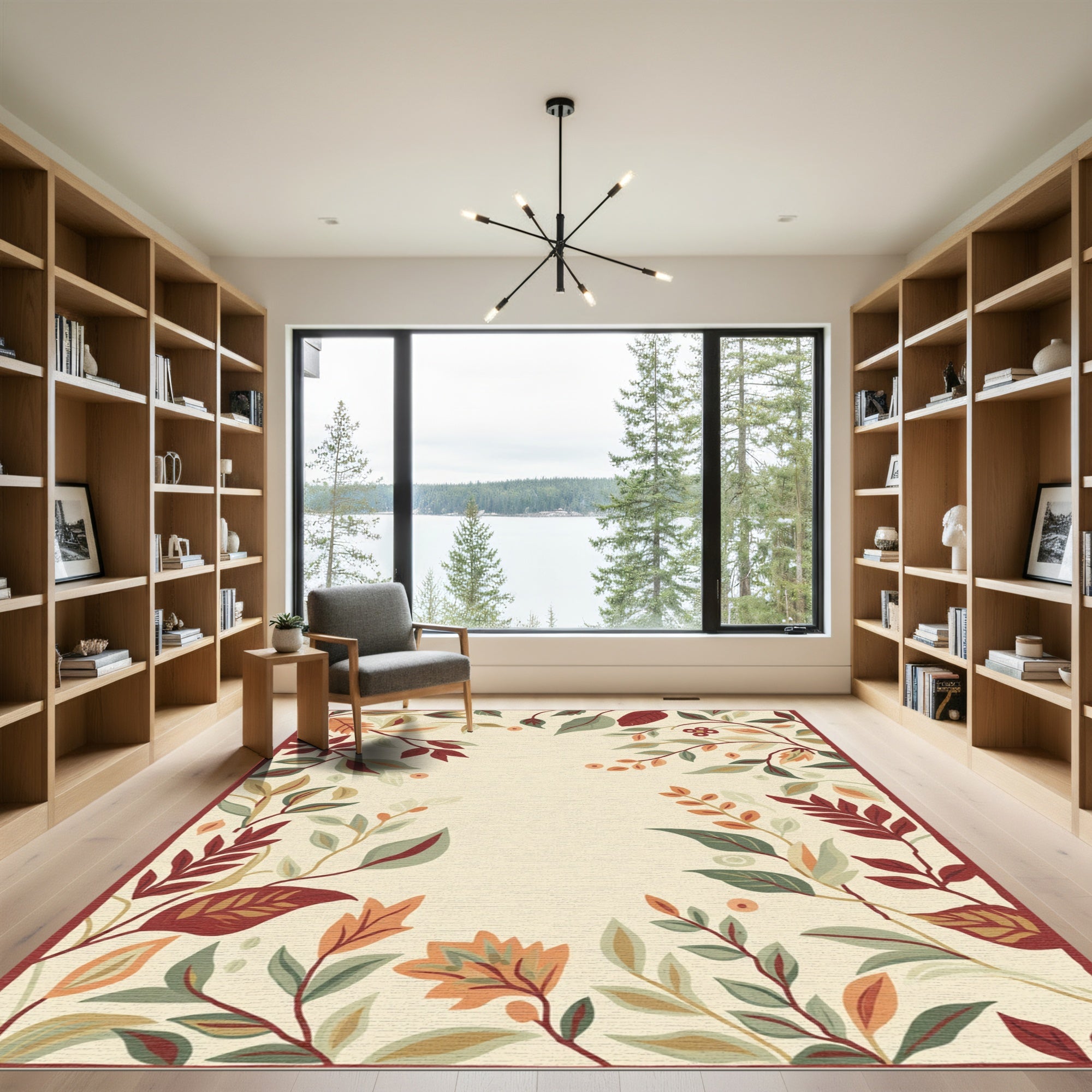 Earthy Autumn Garden Foliage Border Rug