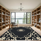 Black And Cream Floral Medallion Rug
