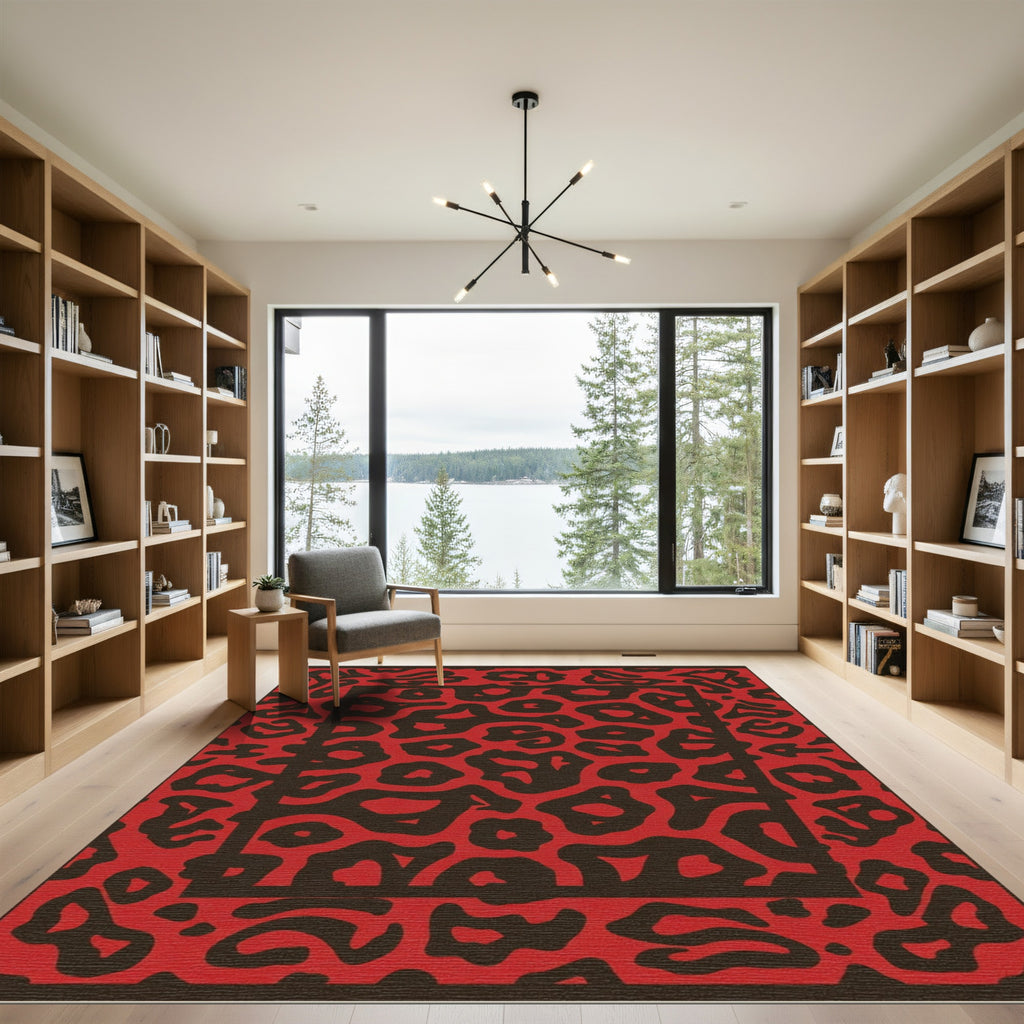Crimson Leopard Spot Bordered Rug