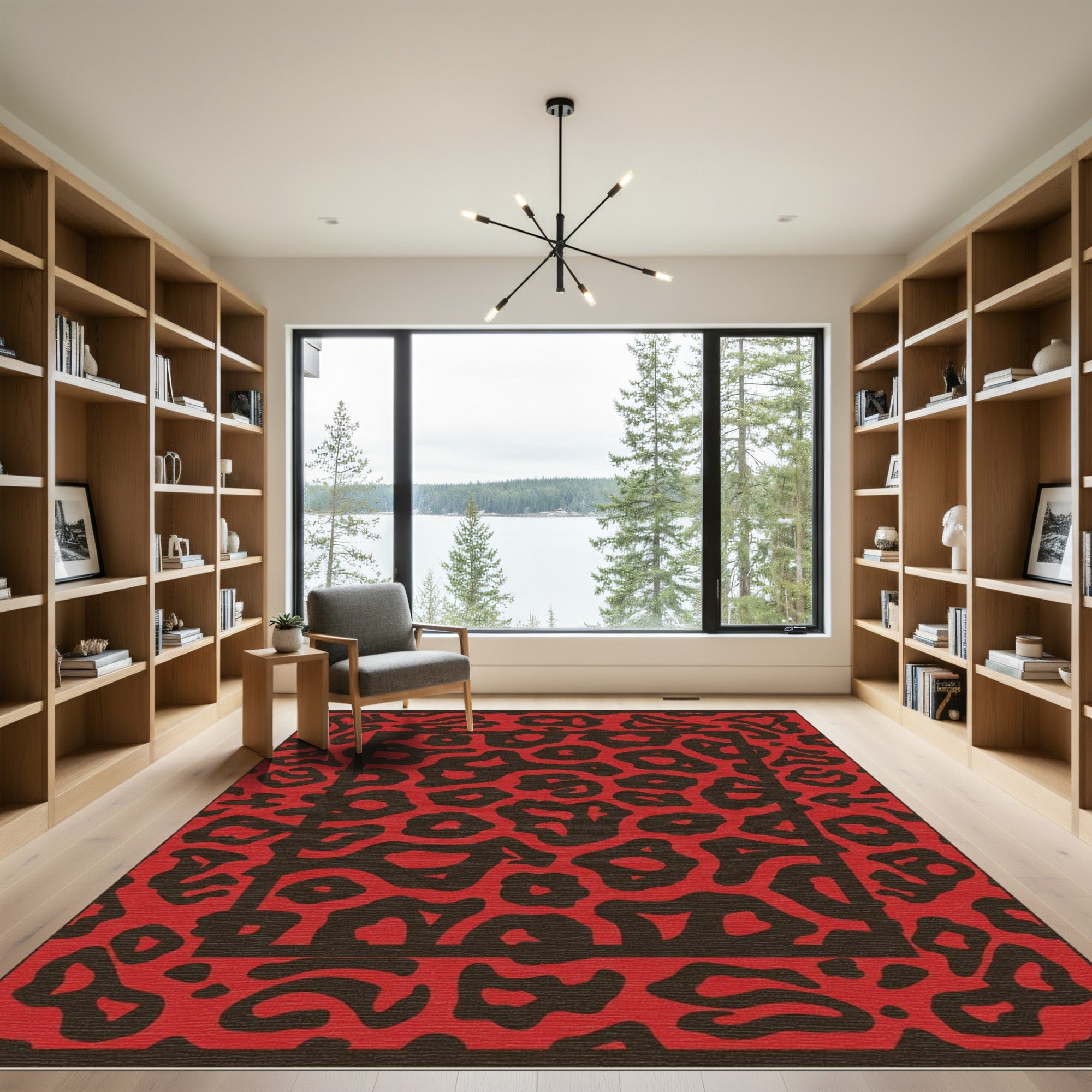 Crimson Leopard Spot Bordered Rug