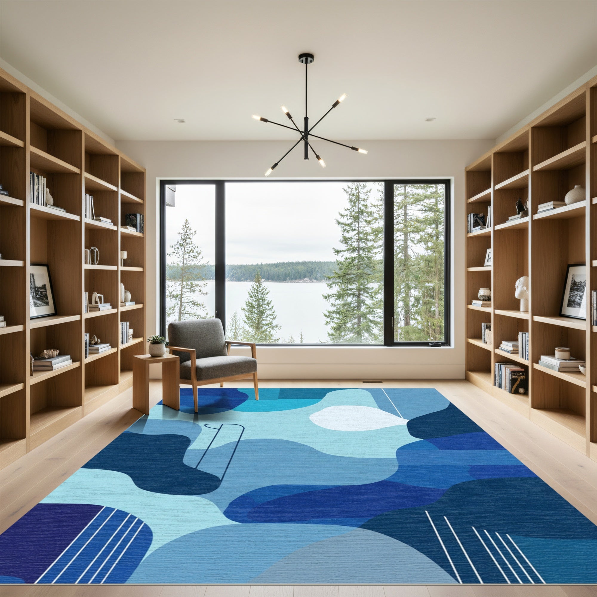 Abstract Cobalt Amorphous Organic Shapes Rug