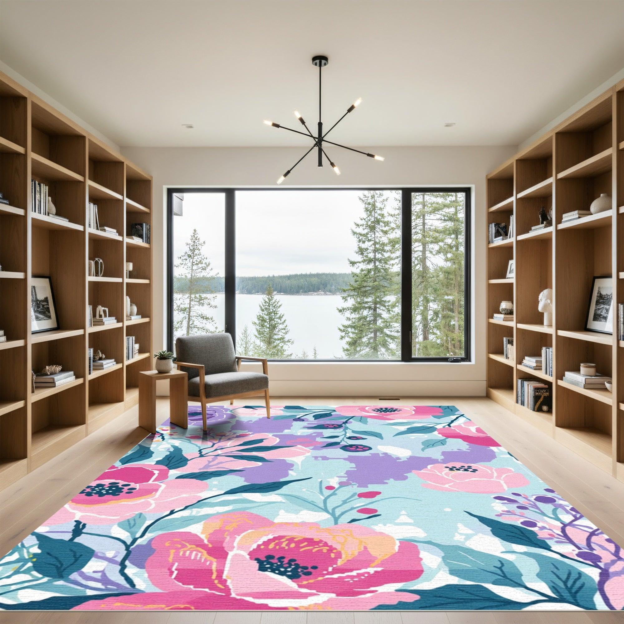 Blush Pink Floral Watercolor Bloom Rug