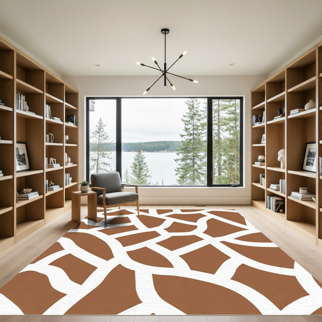 Brown and White Cracked Earth Rug