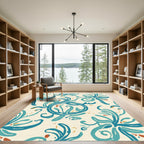Teal Swirl Floral Botanical Medallion Rug