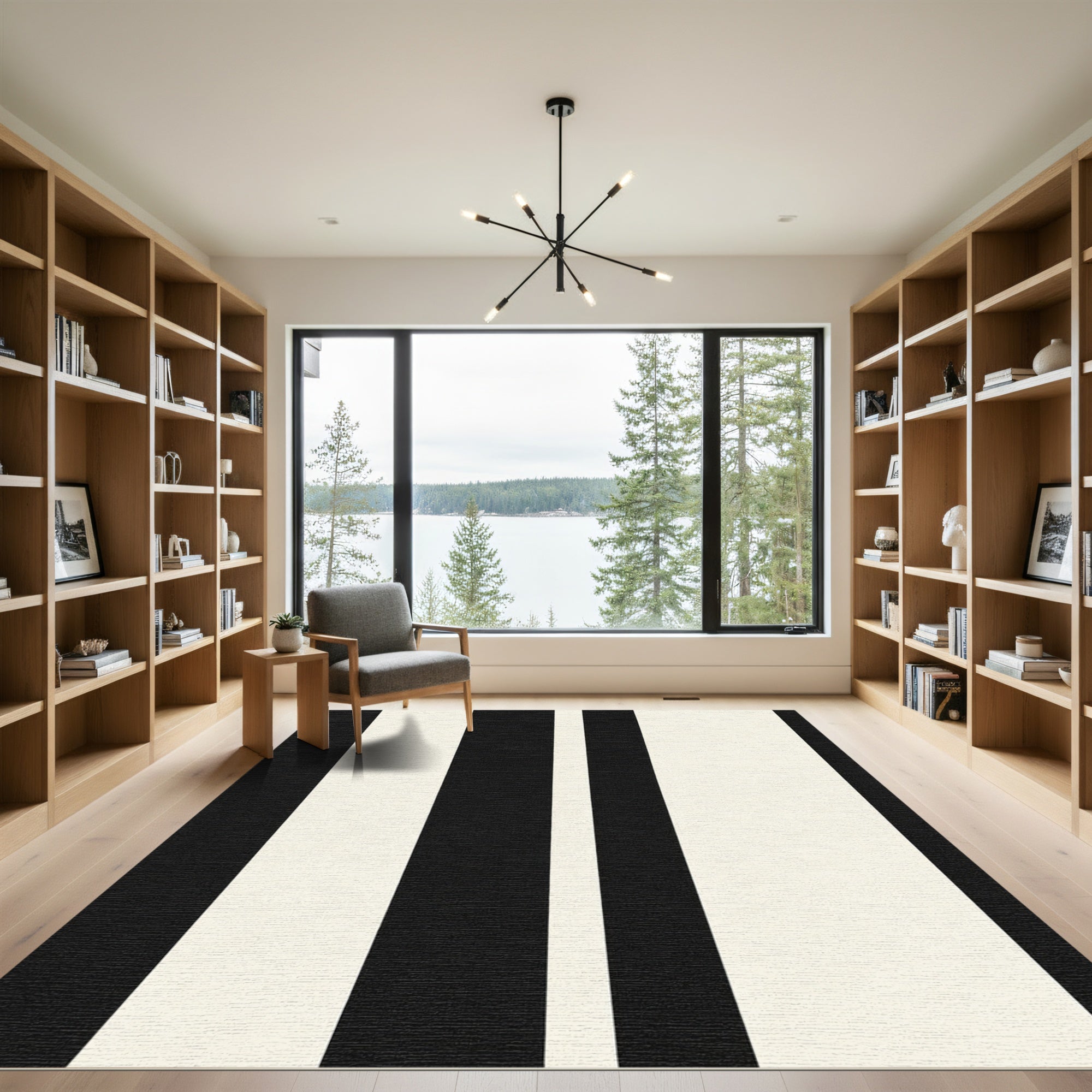 Bold Black Cream Stripe Rug