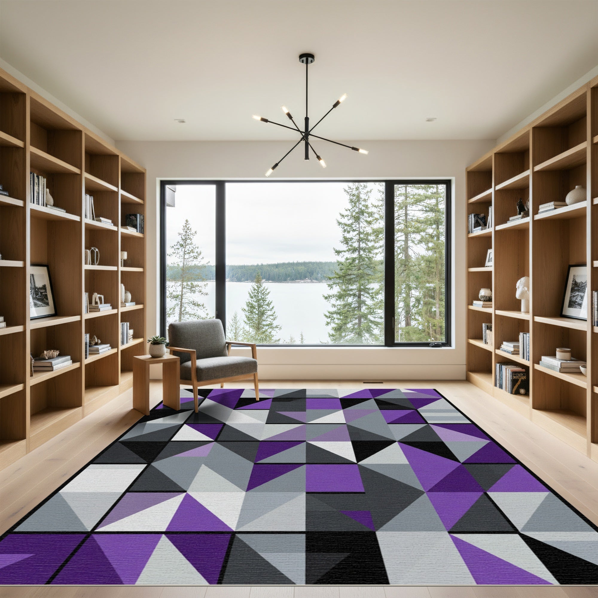 Modern Geometric Purple Gray Squares Rug