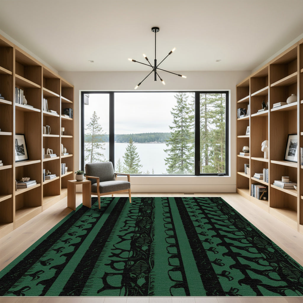 Deep Green Tribal Stripe Collage Rug
