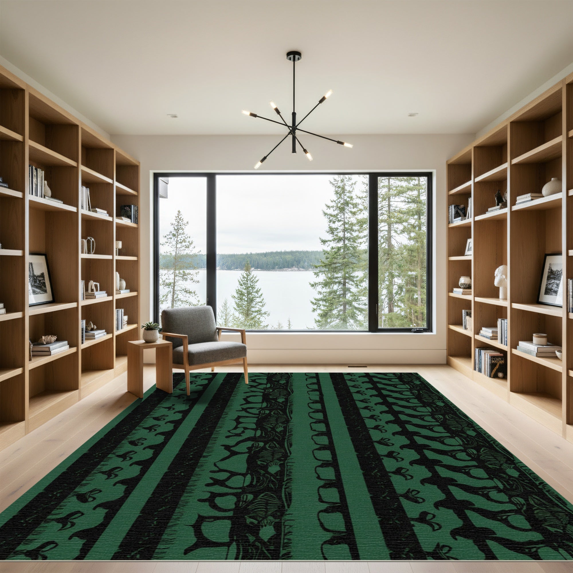 Deep Green Tribal Stripe Collage Rug