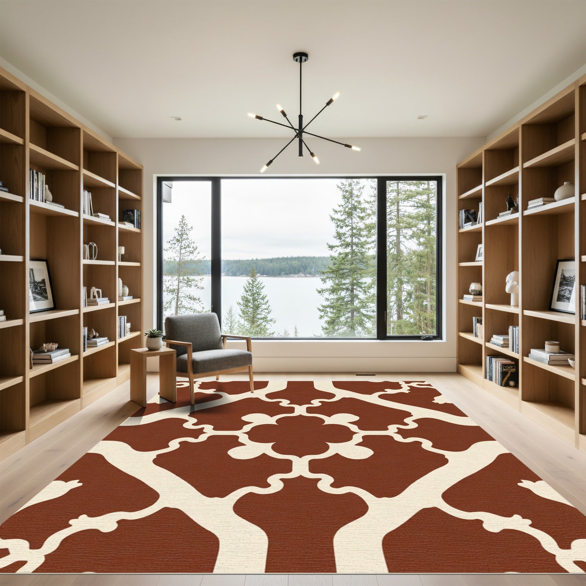 Terracotta Cream Gothic Leaf Vine Rug