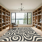 Dark Neutral Swirl Wave Composition Rug