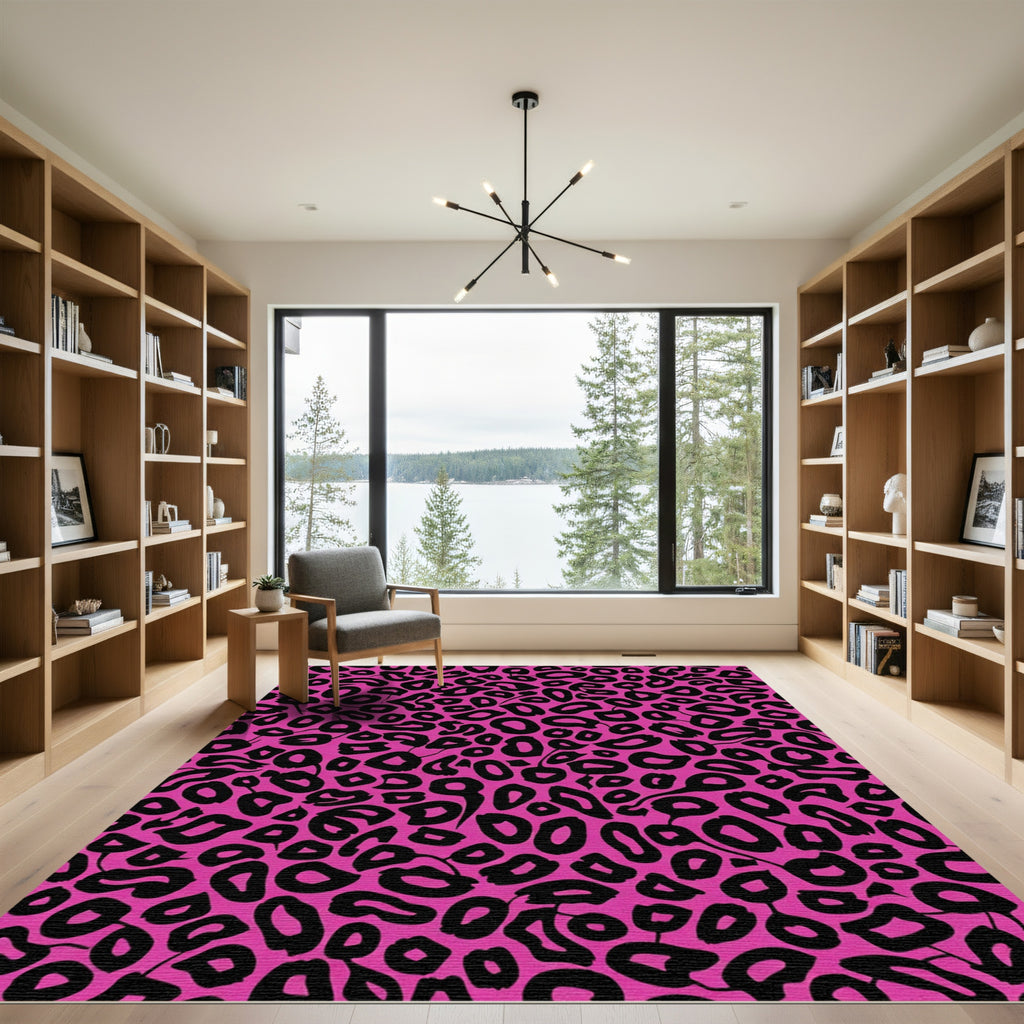 Fuchsia Black Spotted Animal Print Rug