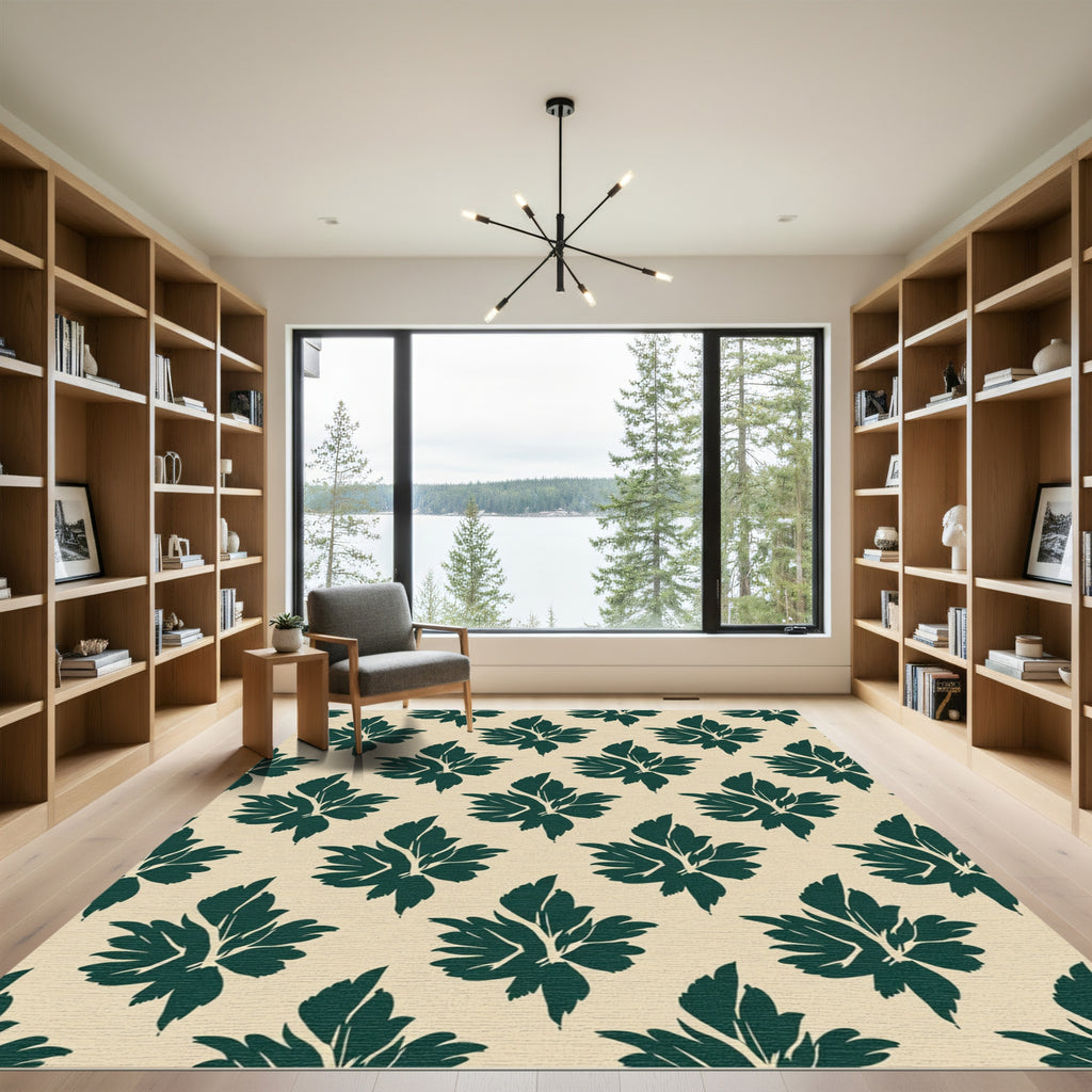 Deep Teal Leaf Pattern Rug