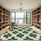 Deep Teal Leaf Pattern Rug