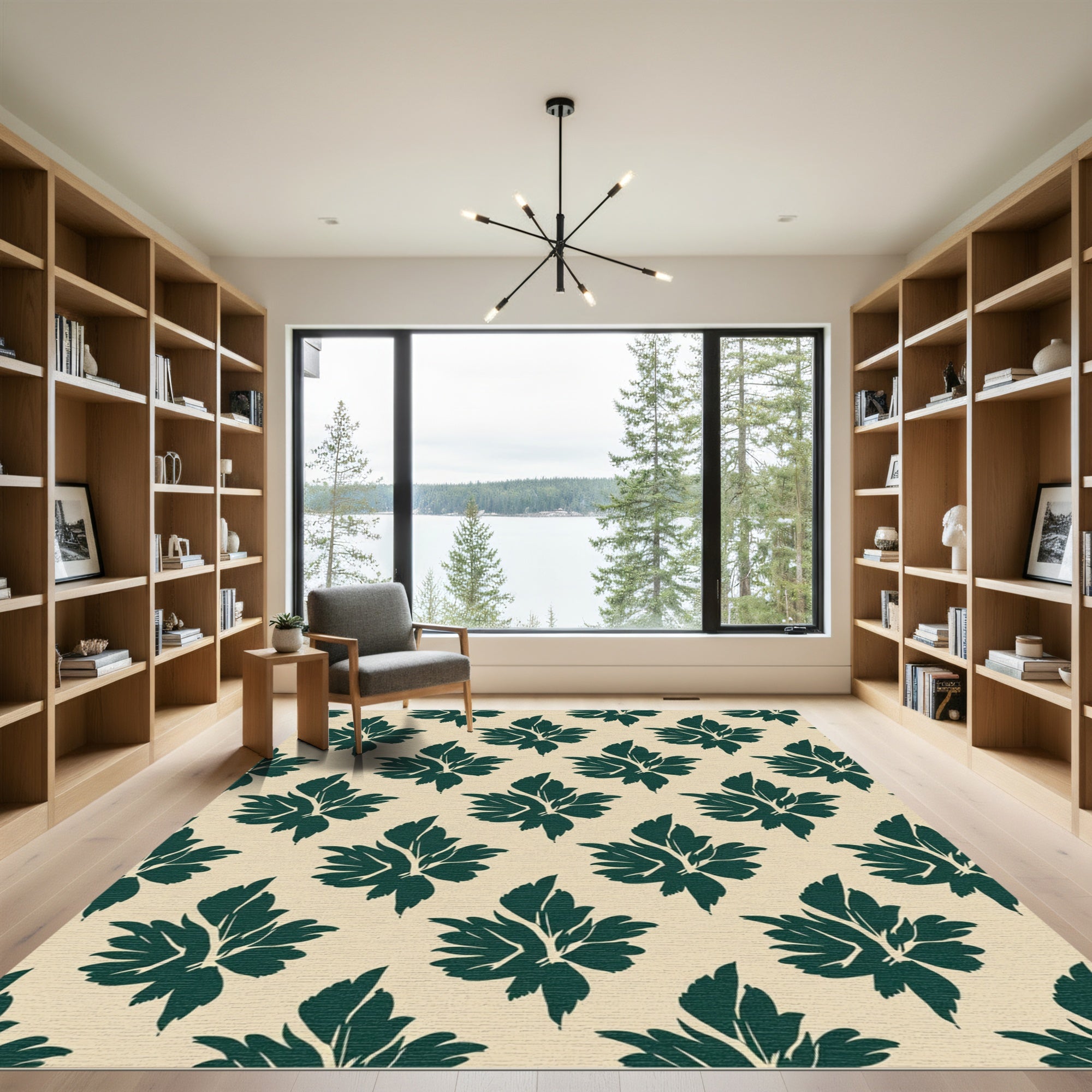 Deep Teal Leaf Pattern Rug