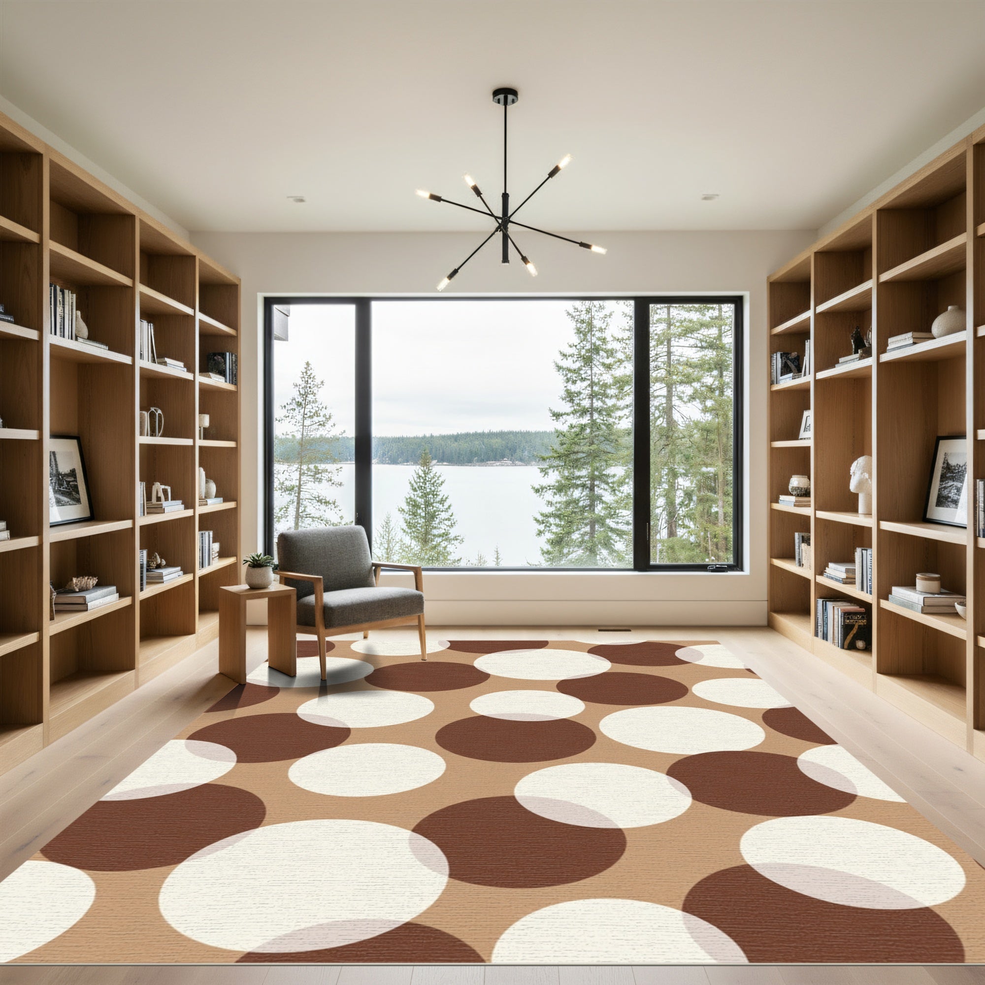 Brown Cream Large Circles Pattern Rug