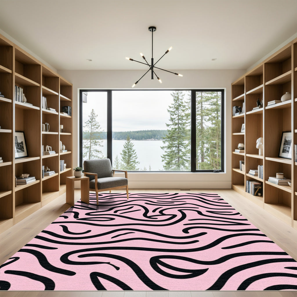 Pink Black Abstract Swirl Rug