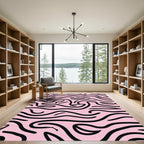 Pink Black Abstract Swirl Rug