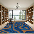 Deep Blue Swirls Brown Curves Rug