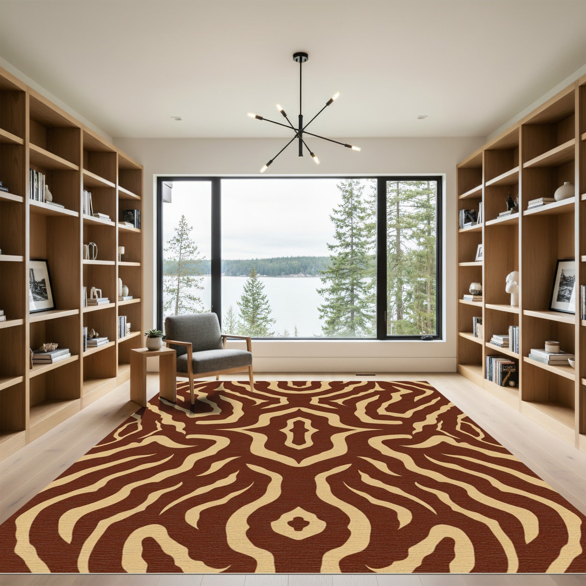 Brown Tan Zebra Stripe Symmetry Rug