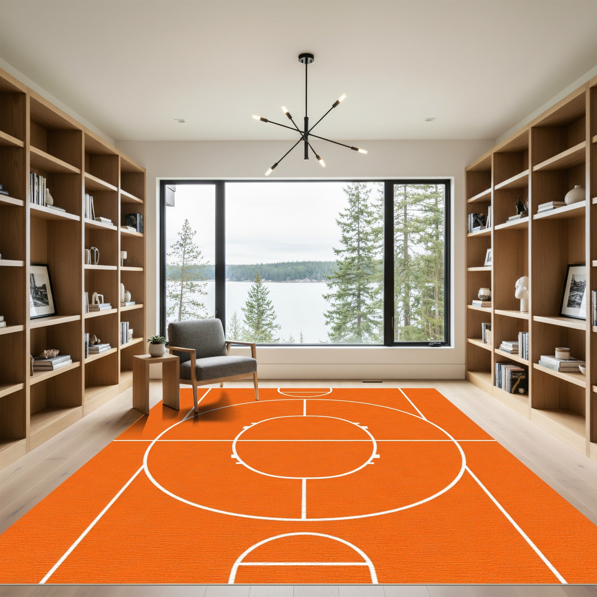 Vibrant Orange Hoop Court Graphic Rug