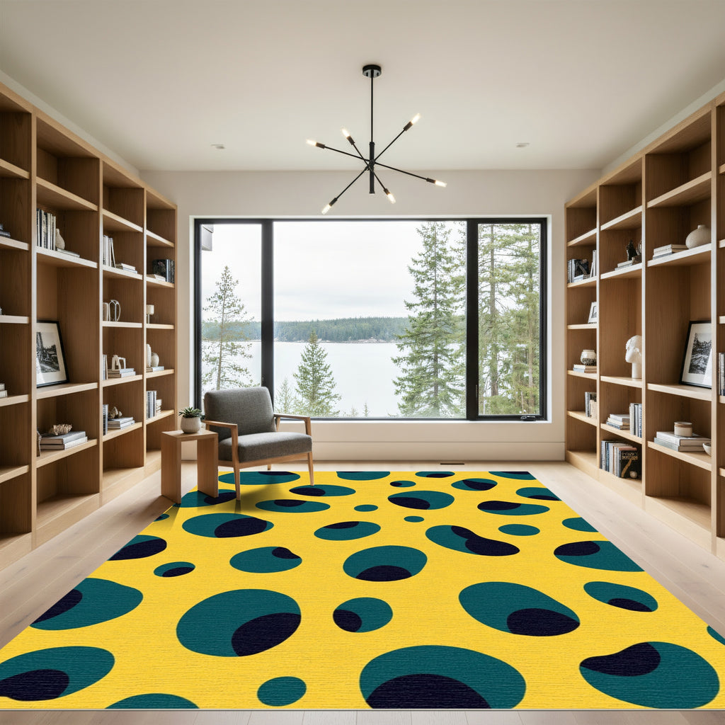 Yellow Teal Abstract Blob Rug