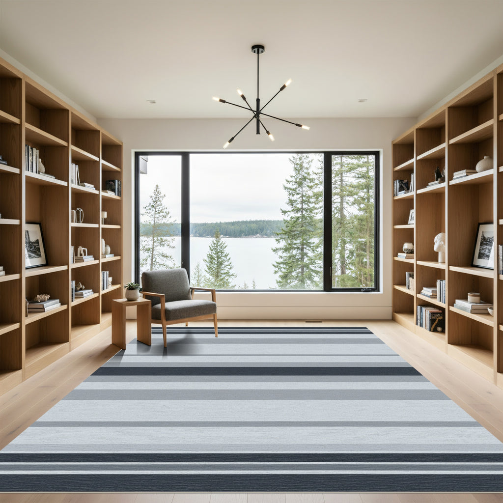 Cool Gray Horizontal Line Blanket Rug