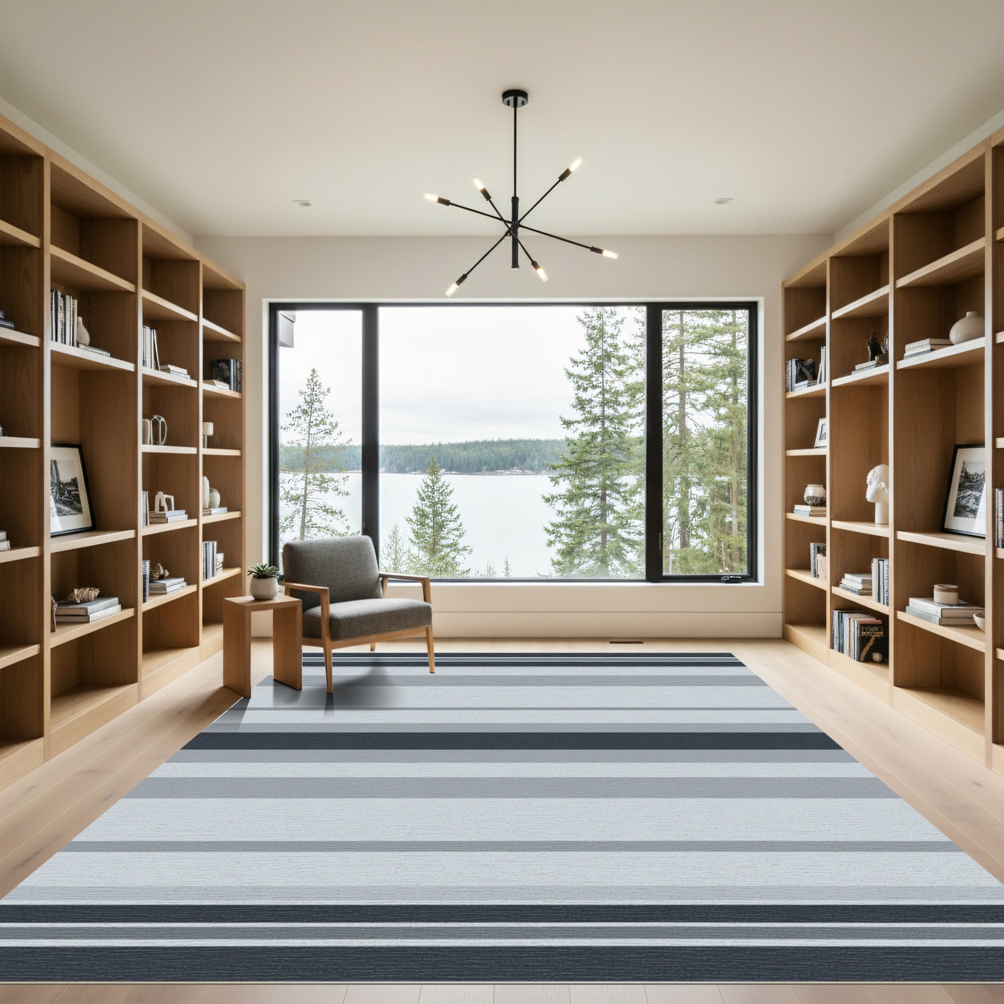 Cool Gray Horizontal Line Blanket Rug