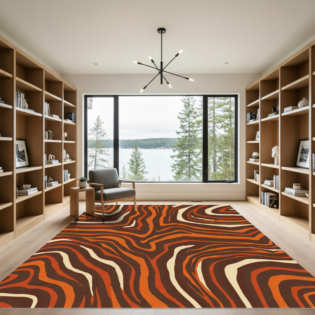 Warm Tiger Stripe Swirl Rug