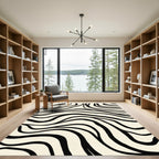 Cream and Black Abstract Zebra Stripes Rug