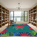 Red Octopus Coral Navy Border Rug
