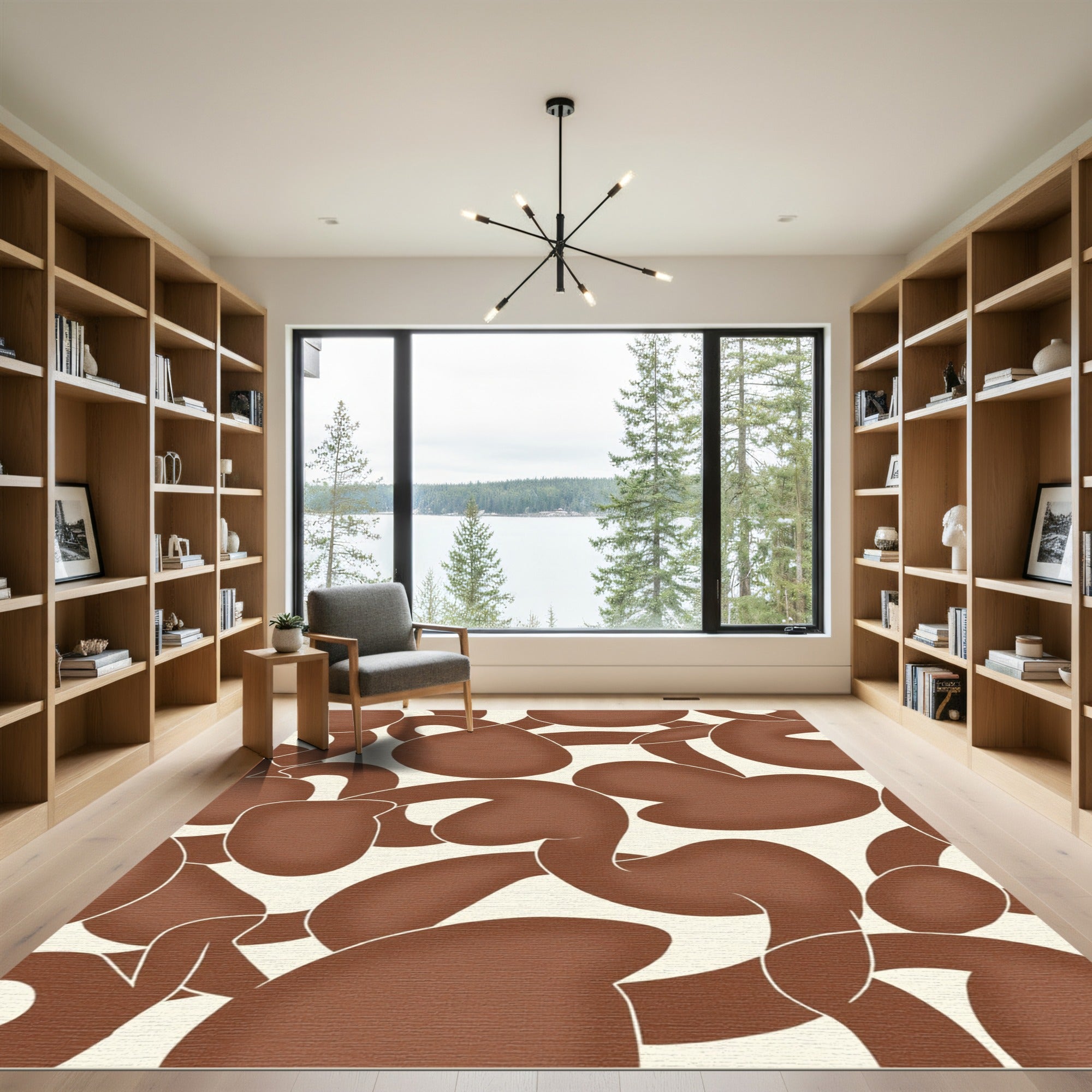 Brown Organic Swirl Composition Rug