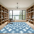 Blue Quatrefoil Chevron Geometric Rug
