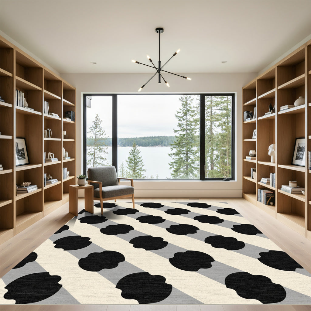 Diagonal Black And Cream Spot Rug