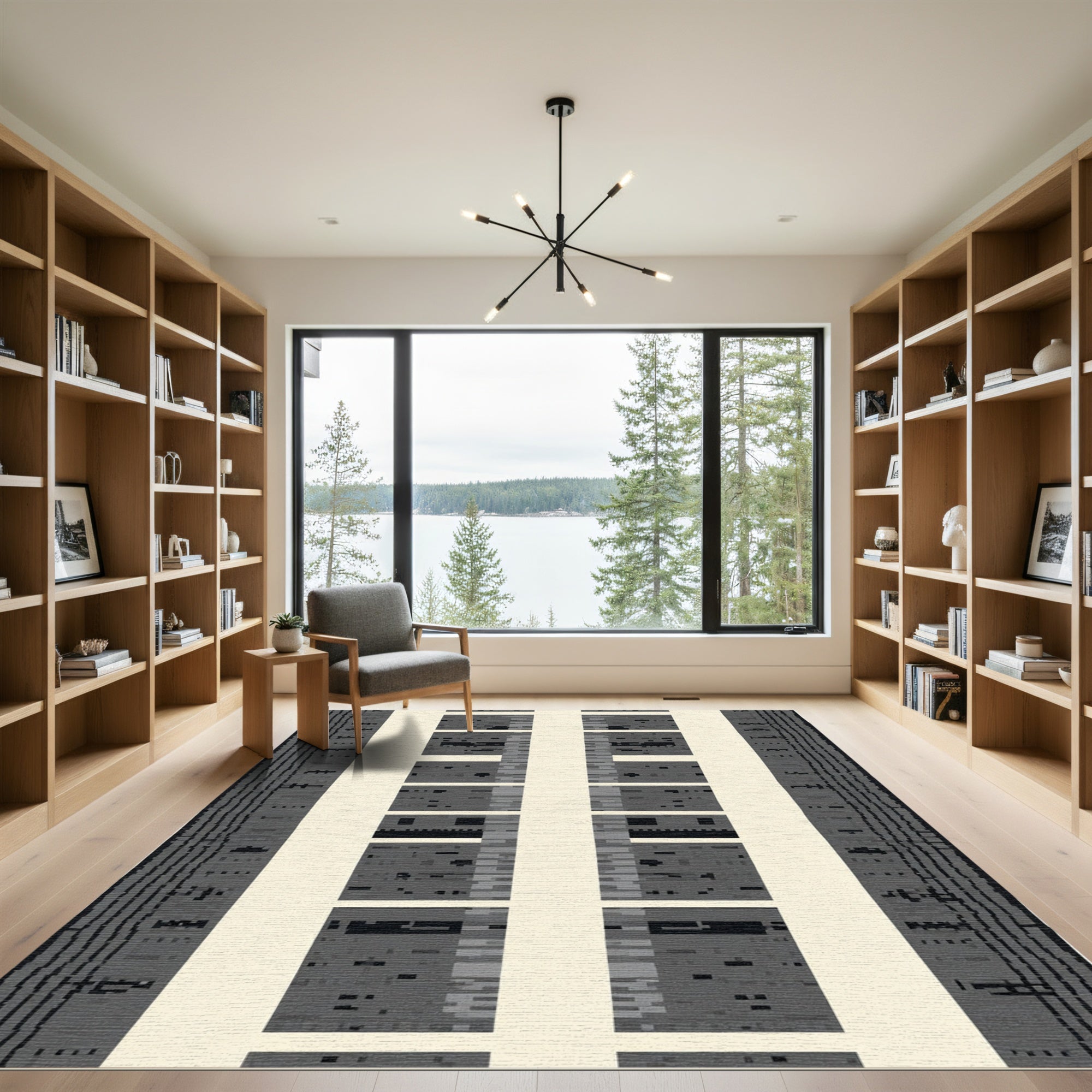 Striped Vertical Gray Geometric Panel Rug