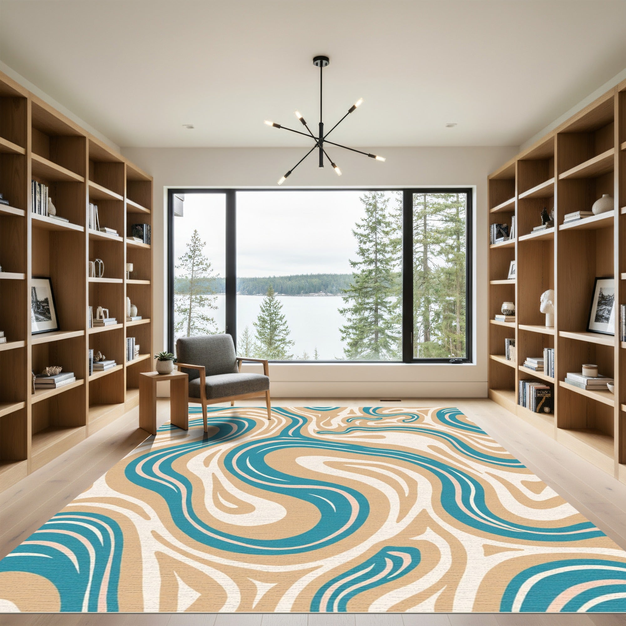 Retro Aqua Tan Swirl Rug