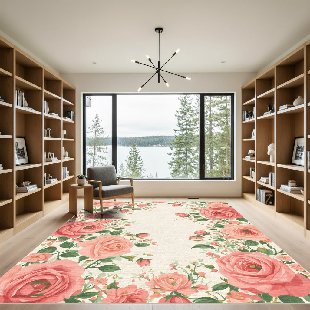 Coral Pink Rose Garland Arrangement Rug