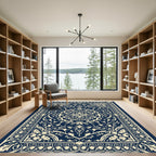 Navy Ivory Intricate Floral Medallion Rug
