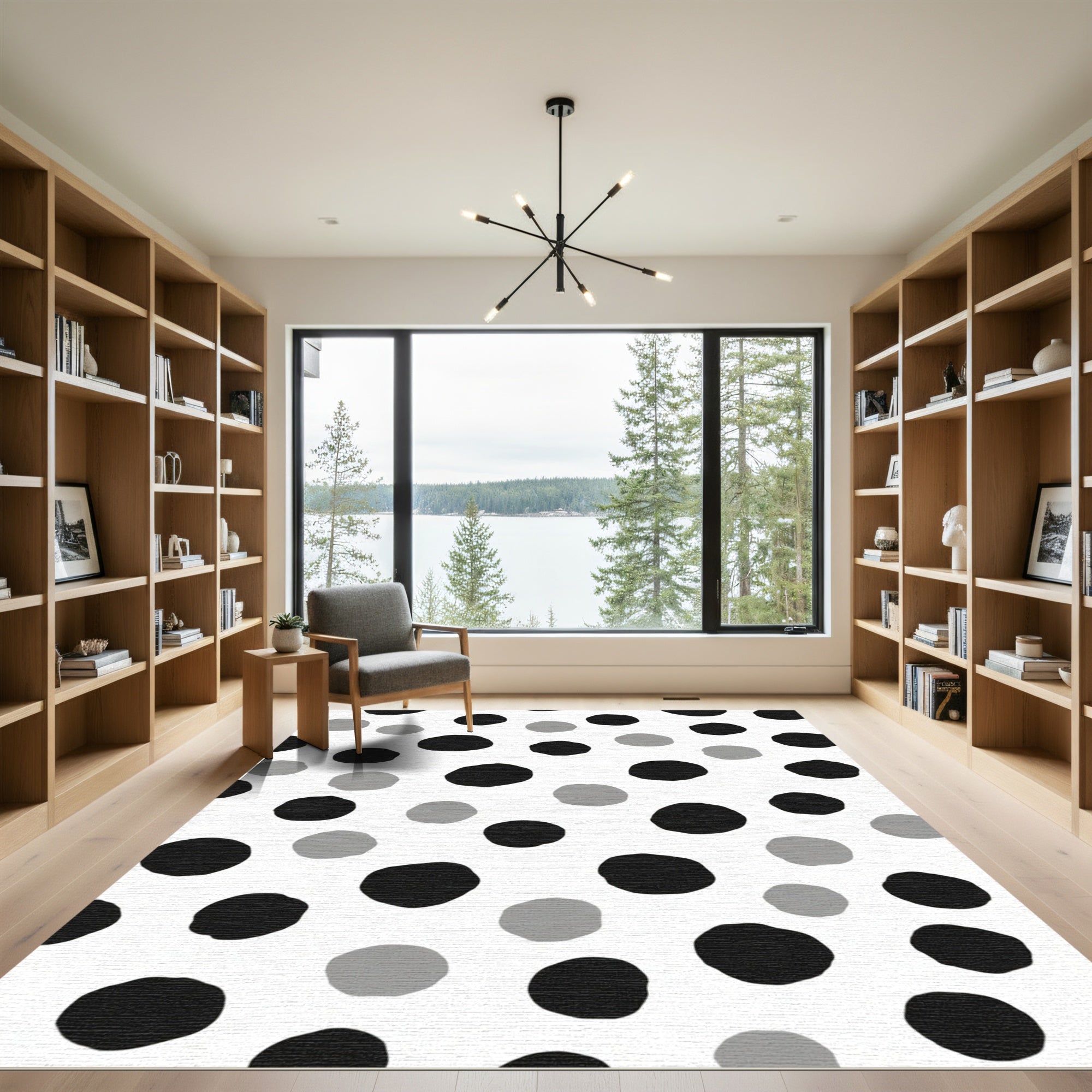 Black Gray Polka Dot Scatter Rug