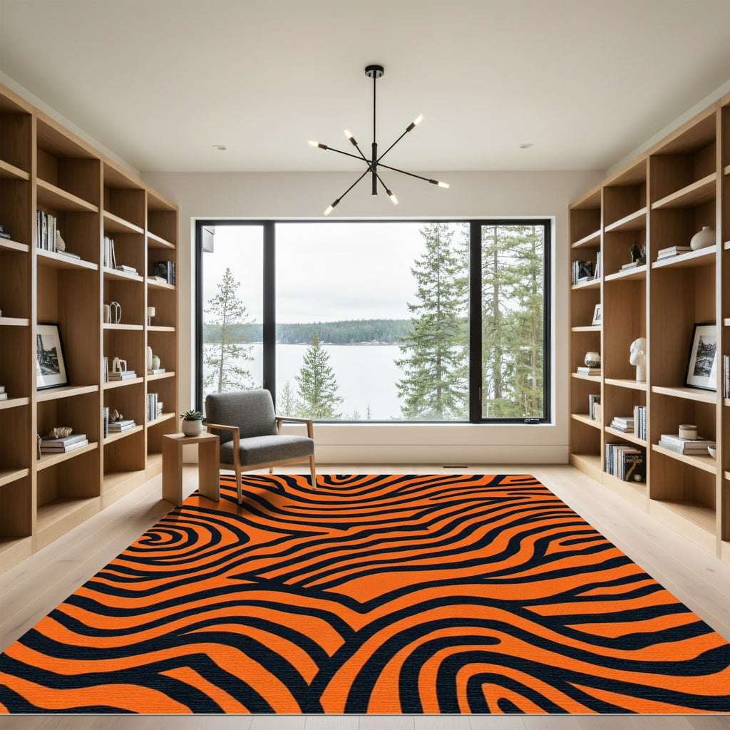 Vivid Orange Black Zebra Stripes Rug