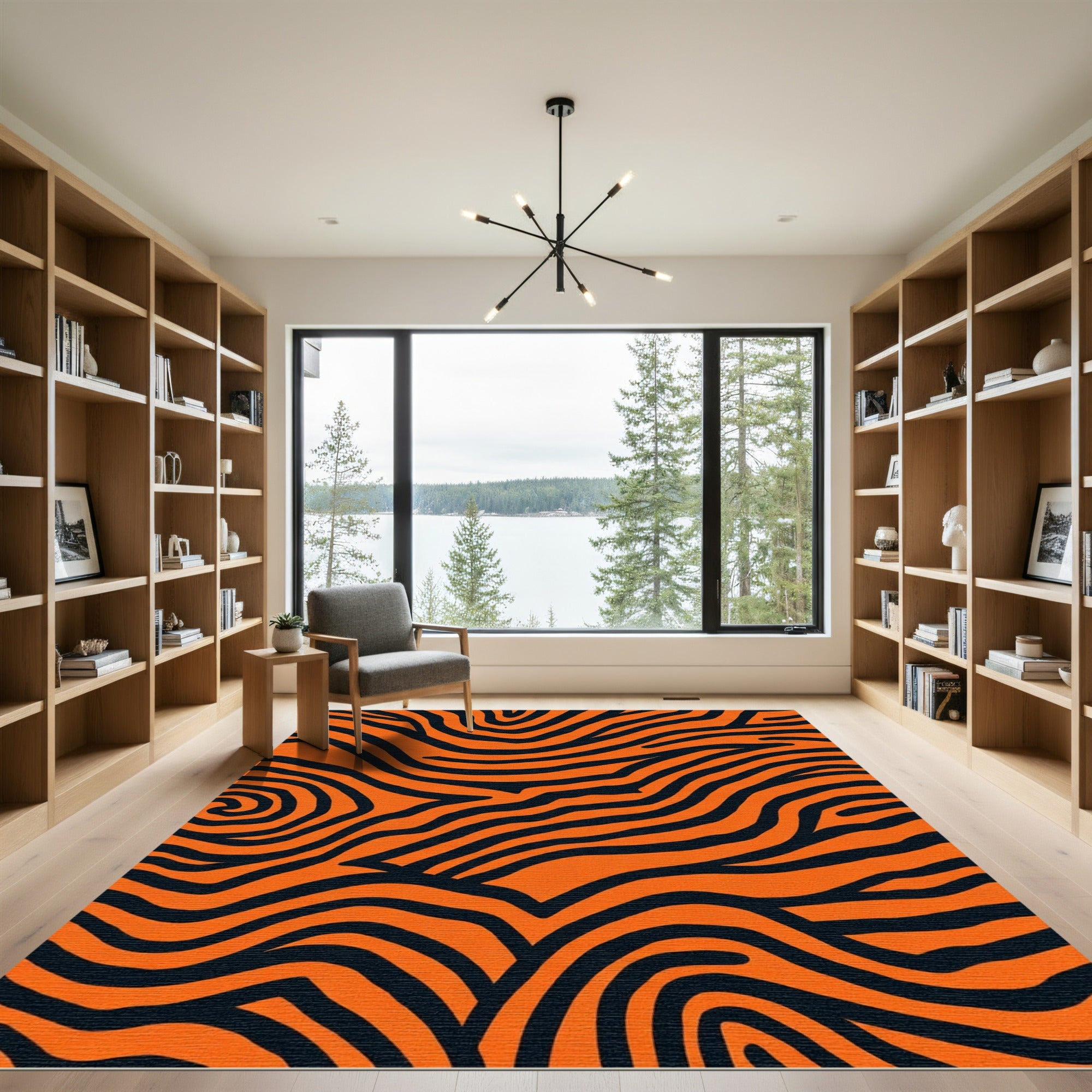 Vivid Orange Black Zebra Stripes Rug