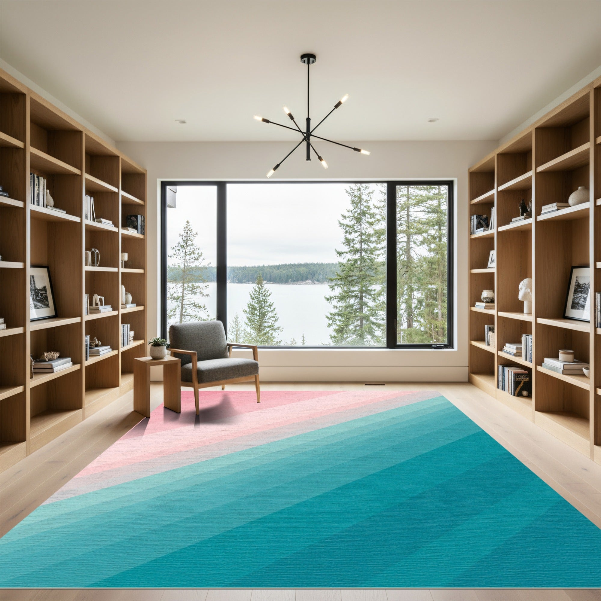Pink Teal Gradient Diagonal Stripes Rug