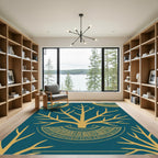 Teal Gold Stylized Tree Medallion Rug