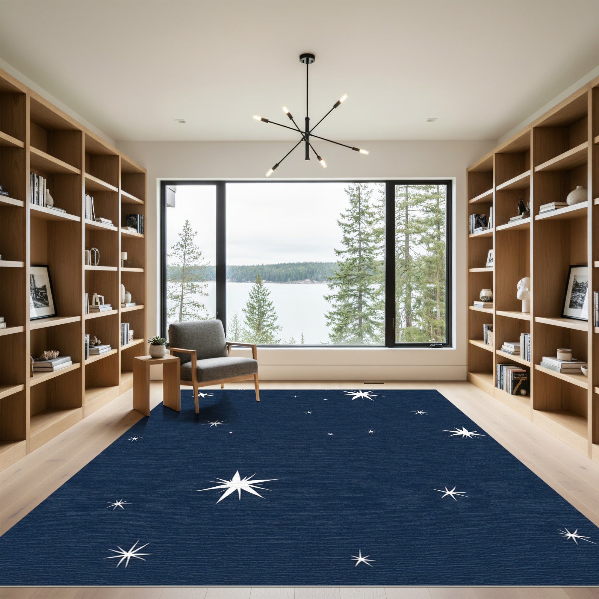 Navy Celestial Starburst Night Sky Rug