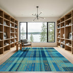 Abstract Blue Orange Plaid Rectangle Overlay Rug