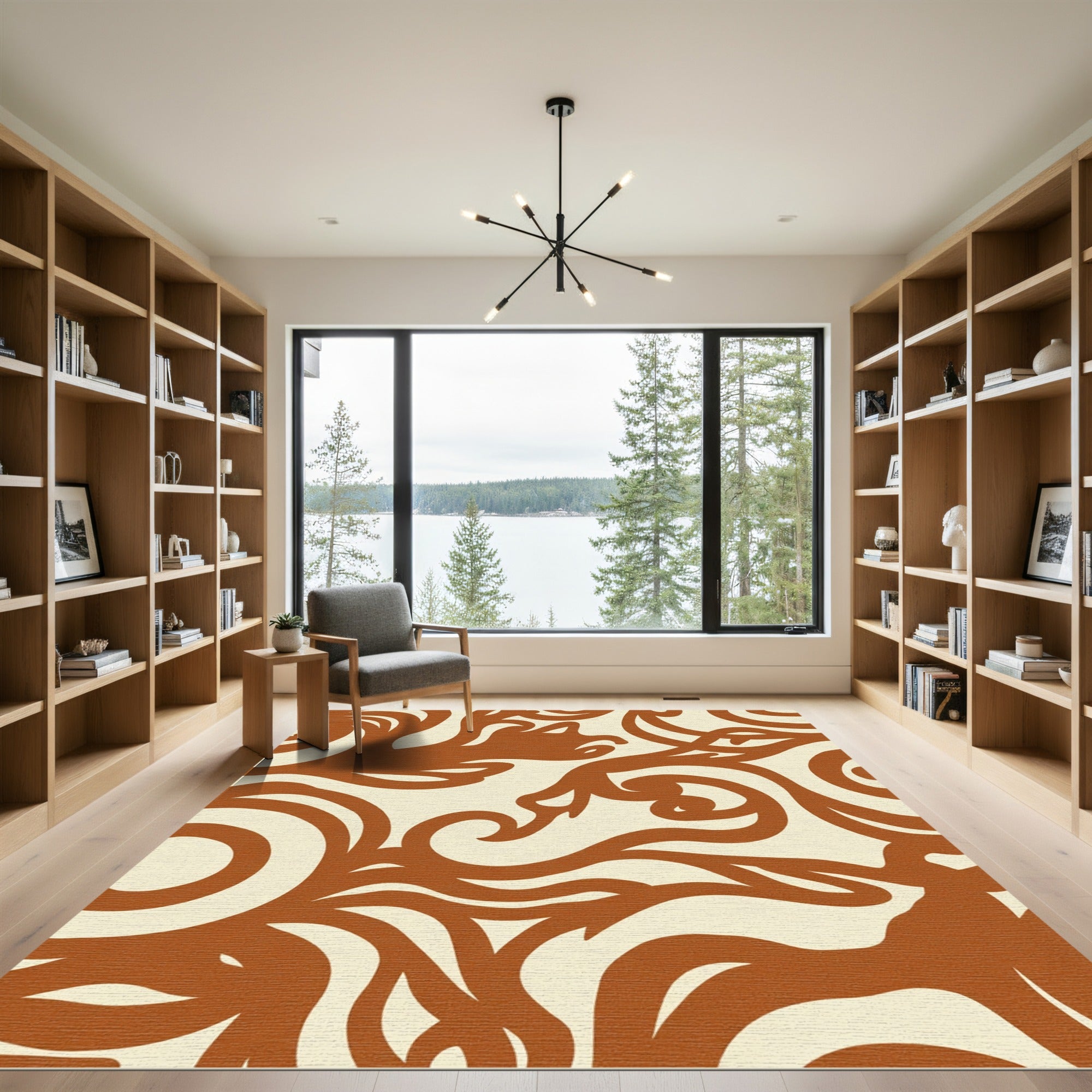 Terracotta Swirl Floral Abstract Rug