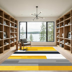 Golden Yellow Gray Geometric Blocks Rug