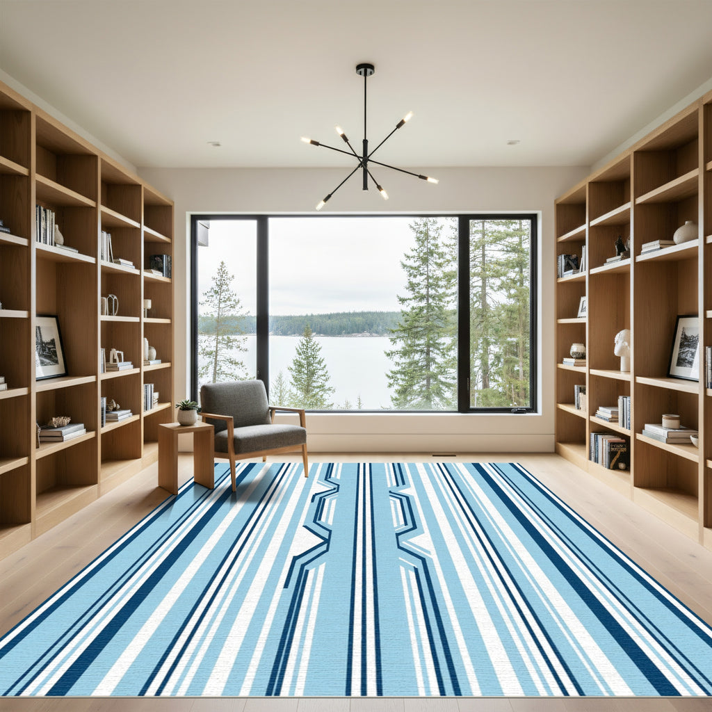 Navy Light Blue Vertical Stripe Weave Rug
