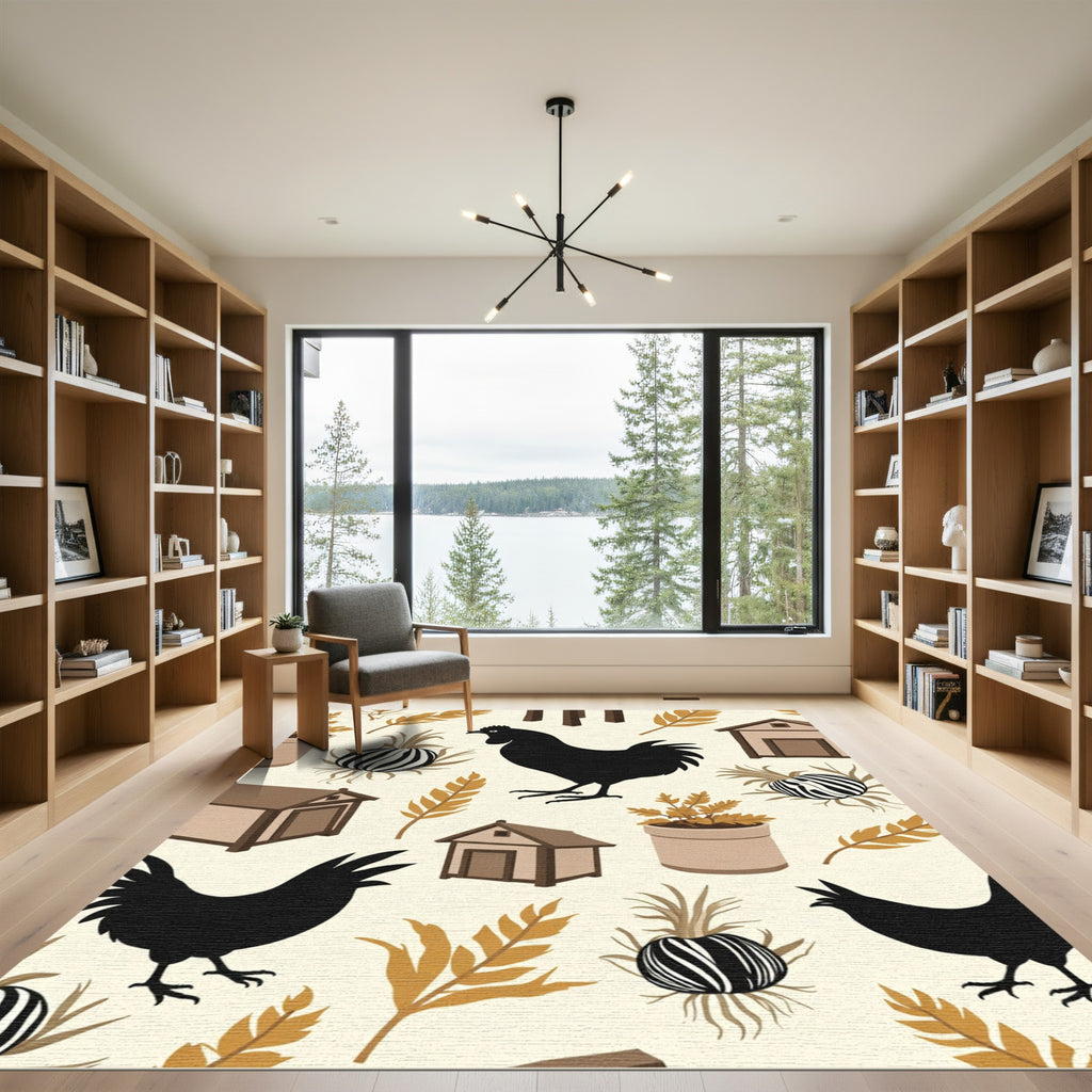 Farmhouse Rooster Chicken Barn Graphic Rug